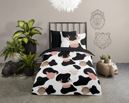 Good Morning kinderdekbedovertrek Cow & Friends - katoen - eenpersoons (140x220 + 60x70 cm)