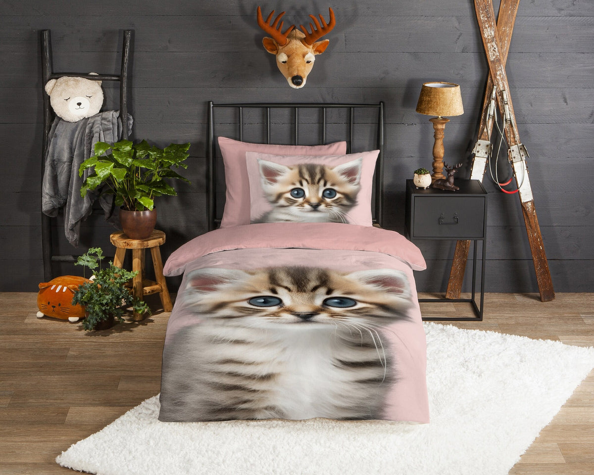 Dekbedovertrek Meow - flanel - eenpersoons (140x220 + 60x70 cm)