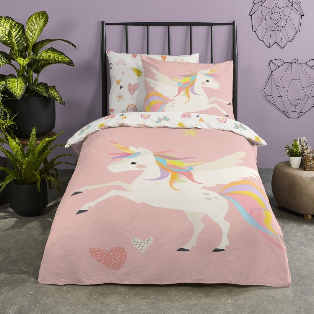 Good Morning kinderdekbedovertrek Unicorn - katoen - eenpersoons (140x220  + 60x70 cm)