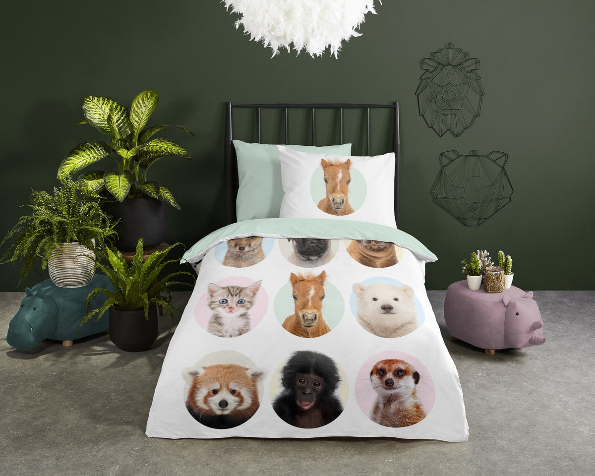 Good Morning kinderdekbedovertrek Young Animals - katoen - eenpersoons (140x220 + 60x70 cm)