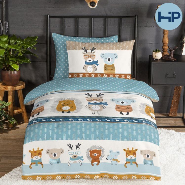 Good Morning kinderdekbedovertrek woodland - flanel - eenpersoons (140x220 + 60x70 cm)