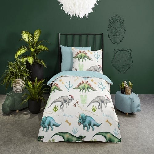 Good Morning kinderdekbedovertrek Dino - flanel - eenpersoons (140x220 + 60x70 cm)