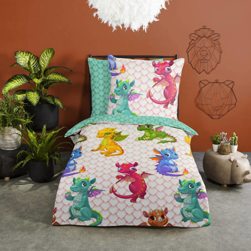 Good Morning kinderdekbedovertrek Dragons - katoen - eenpersoons (140x220 + 60x70 cm)