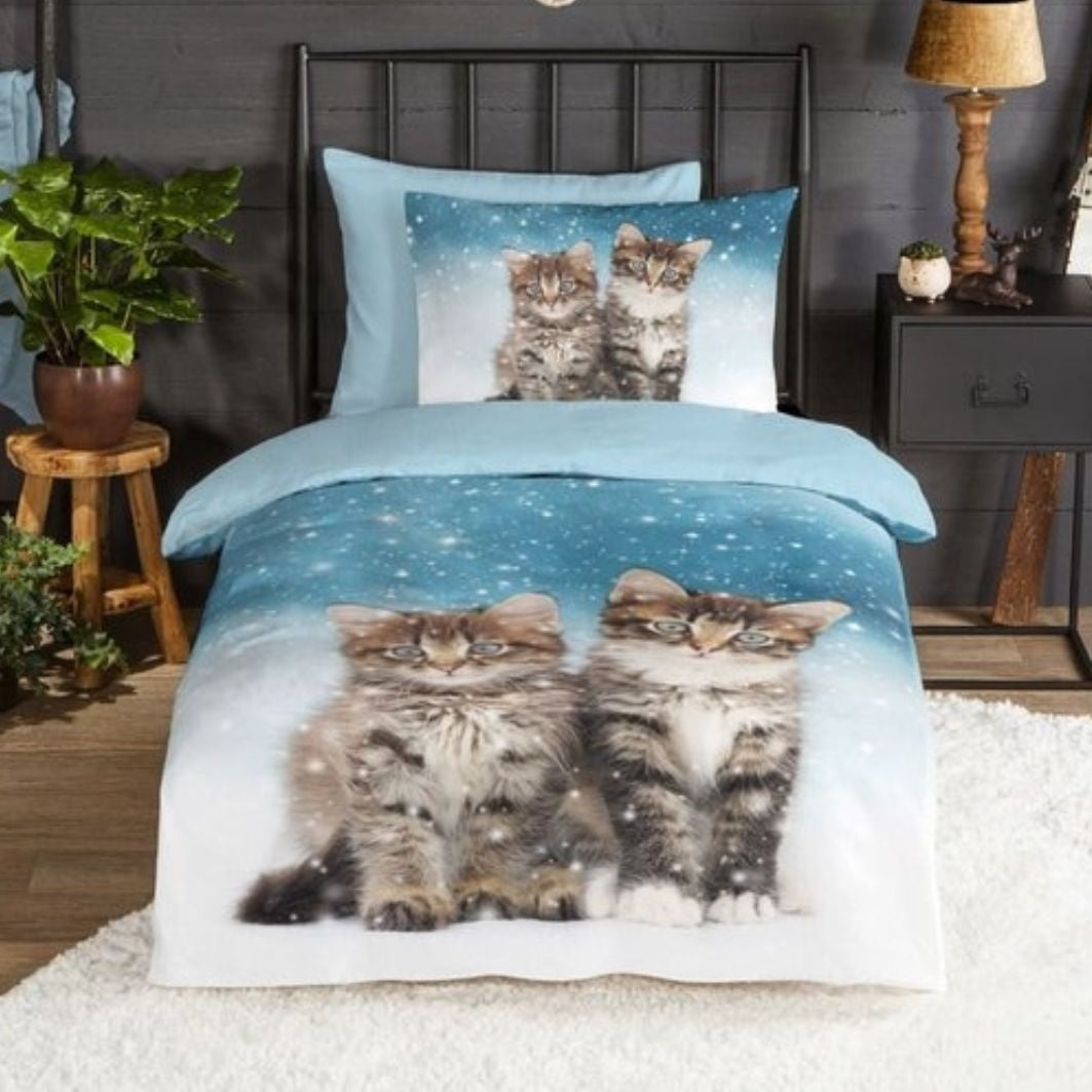 Good Morning dekbedovertrek kitten family - flanel - eenpersoons (140x220 + 60x70 cm)