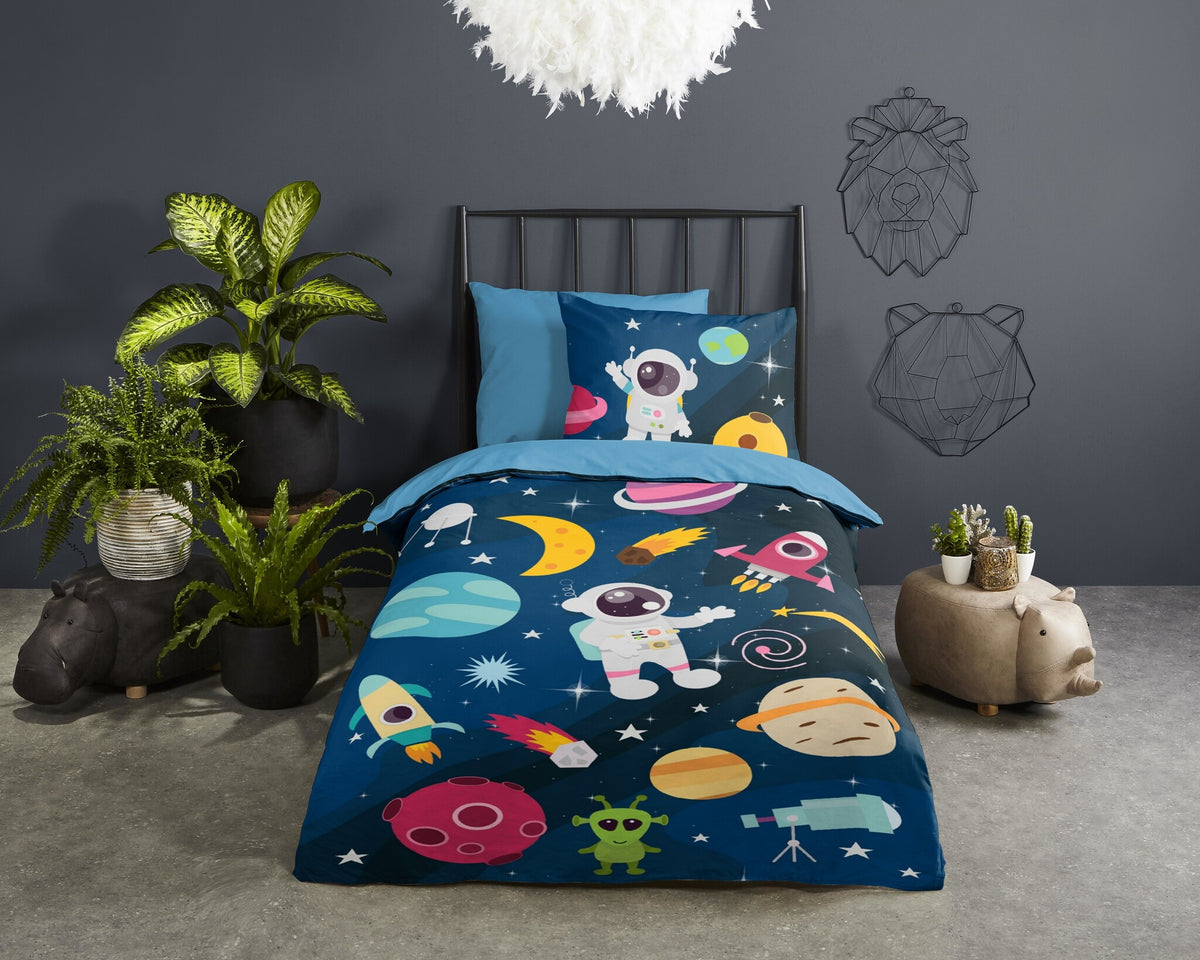 Pure kinderdekbedovertrek Planets - microvezel - eenpersoons (140x220 + 60x70 cm)