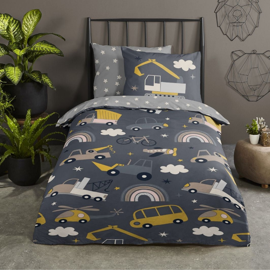 Good Morning kinderdekbedovertrek Rush grijs - katoen - eenpersoons (140x220 + 60x70 cm)