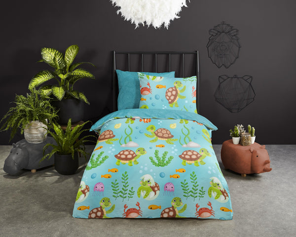 Good Morning kinderdekbedovertrek Schildpadden - katoen - eenpersoons (140x220 + 60x70 cm)