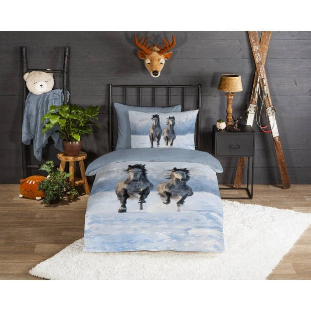 Good Morning kinderdekbedovertrek Snow Horses - flanel - eenpersoons (140x220 + 60x70 cm)