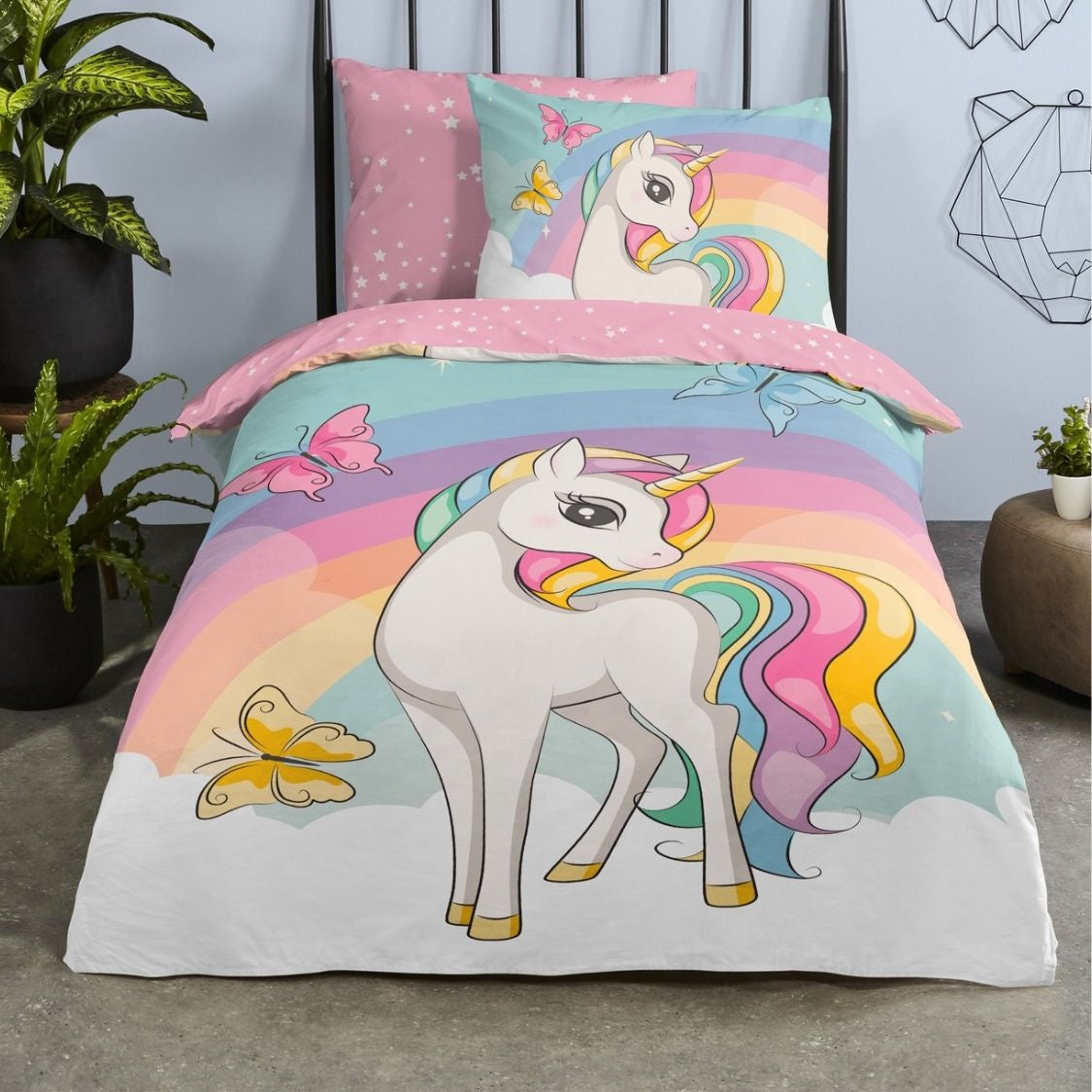 Good Morning kinderdekbedovertrek Unicorn Dash - katoen - eenpersoons (140x220  + 60x70 cm)