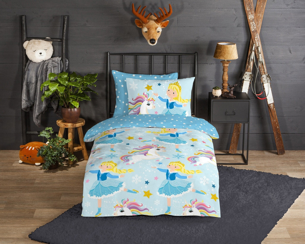 Good Morning kinderdekbedovertrek Unicorn Prinses - flanel - eenpersoons (140x220  + 60x70 cm)