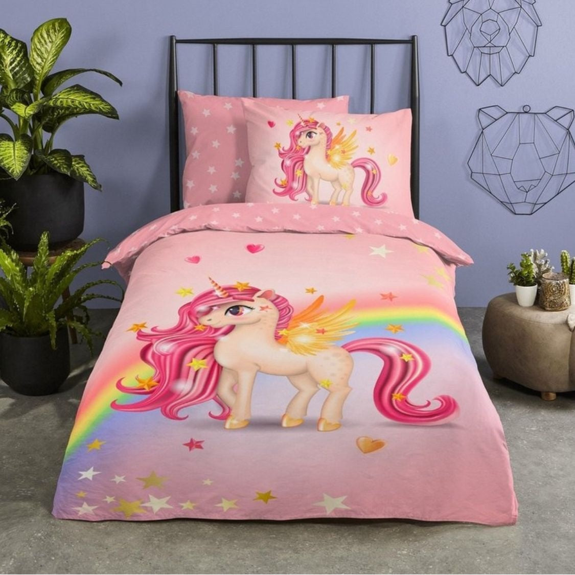 Good Morning kinderdekbedovertrek Unicorn Rainbow - katoen - eenpersoons (140x220 + 60x70 cm)