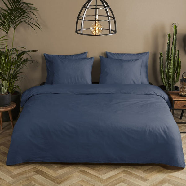 HIP dekbedovertrek uni donker blauw - Katoensatijn