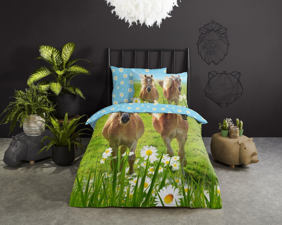 Good Morning kinderdekbedovertrek Pony's - katoen - eenpersoons (140x220 + 60x70 cm)