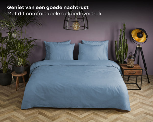 HIP dekbedovertrek  uni ice blauw  - katoensatijn