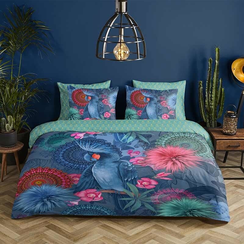 HIP dekbedovertrek  Papegaai Ofelia  - katoen satijn - 1-persoons (140x220 + 1 kussensloop (60x70 cm)