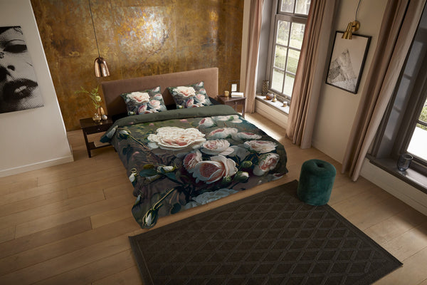 Pure dekbedovertrek Witte Rozen - Groen - Microvezel