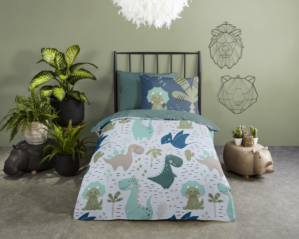Pure kinderdekbed zonder overtrek Dino's - eenpersoons (140x200 + 60x70 cm)