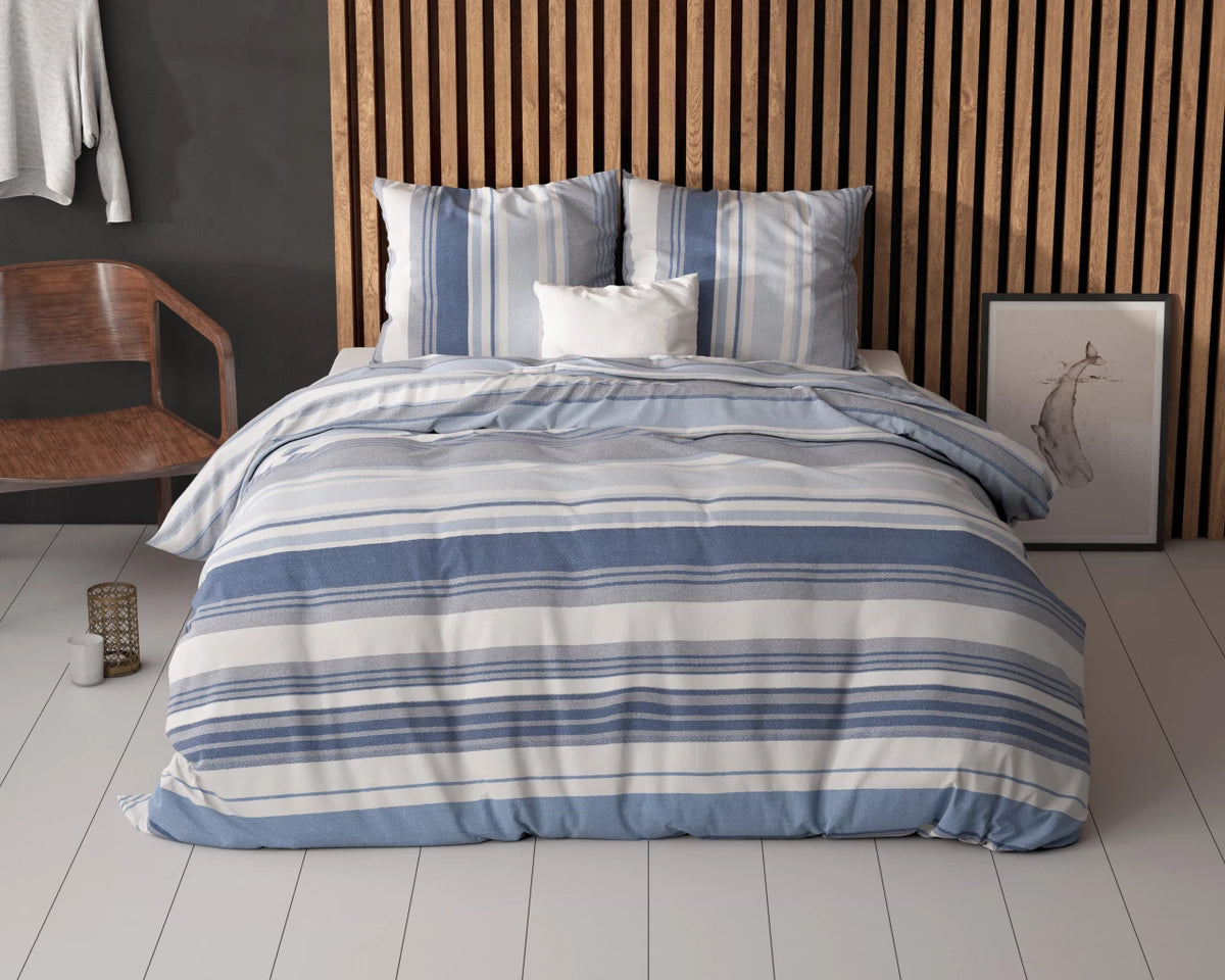 Sleeptime dekbedovertrek Stripy blauw - Polykatoen - lits-jumeaux (240x220 + 2st. 60x70 cm)