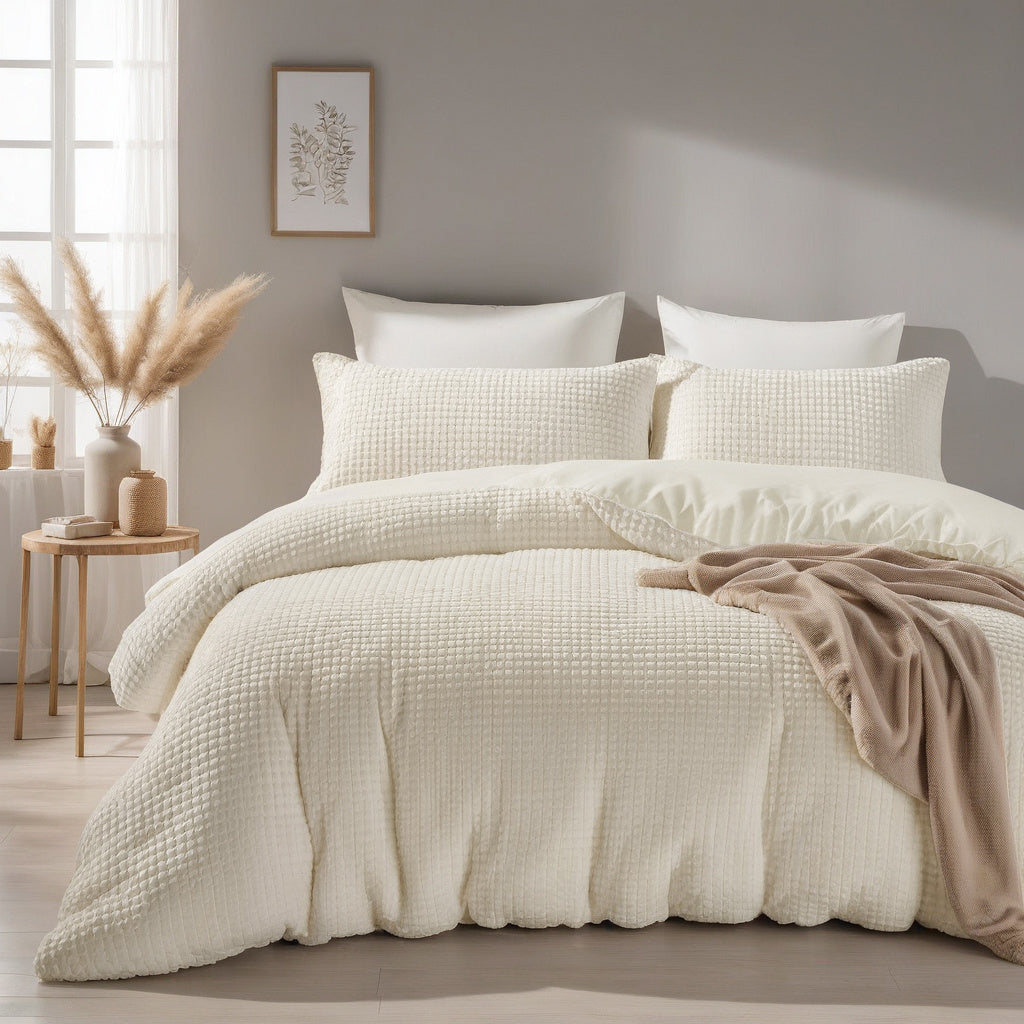 Sleeptime teddy fleece dekbedovertrek onderkant microvezel Check - crème