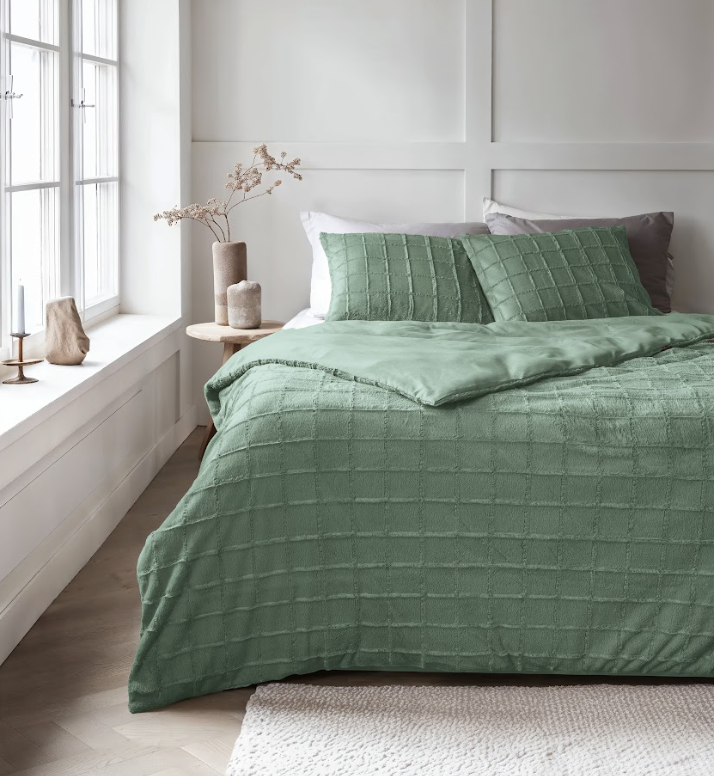 Sleeptime Faux fur dekbedovertrek Check - onderkant microvezel - Groen