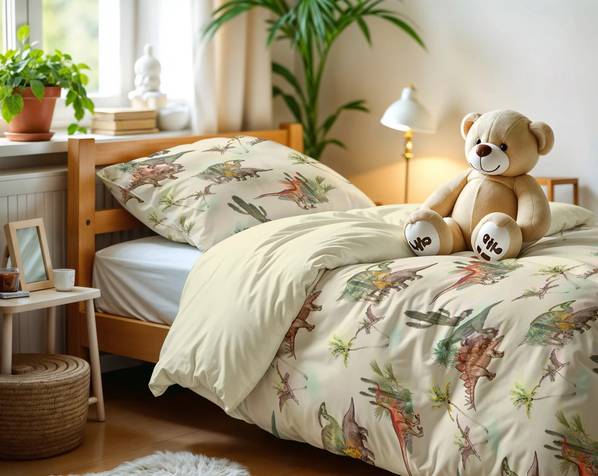 Little Monster kinderdekbedovertrek Dino - microvezel - eenpersoons (140x220 + 60x70 cm)