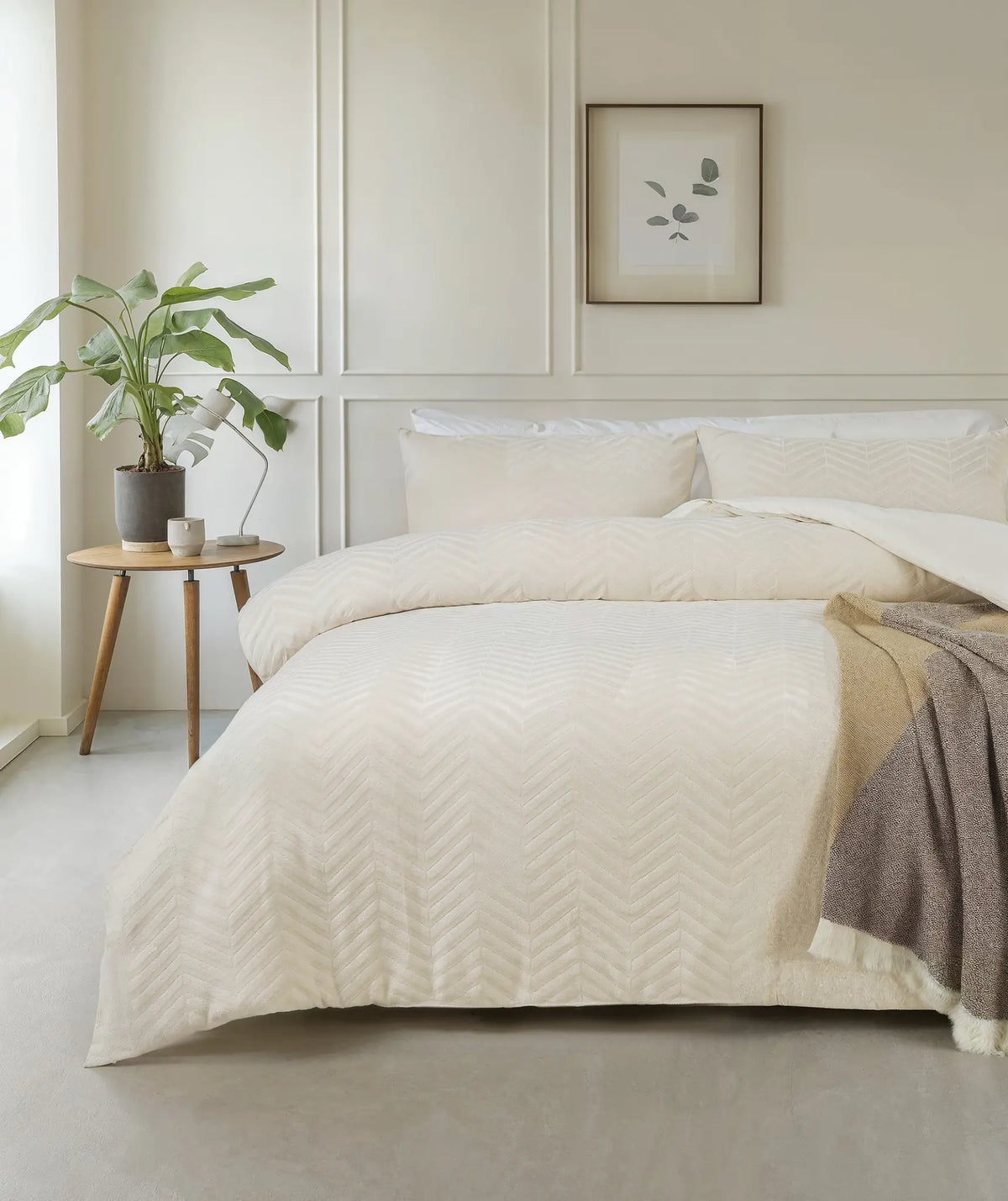 Sleeptime teddy fleece dekbedovertrek onderkant microvezel Chevron - Crème
