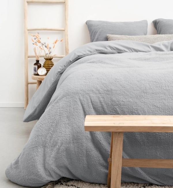 Sleeptime teddy fleece dekbedovertrek - grijs - onderkant microvezel