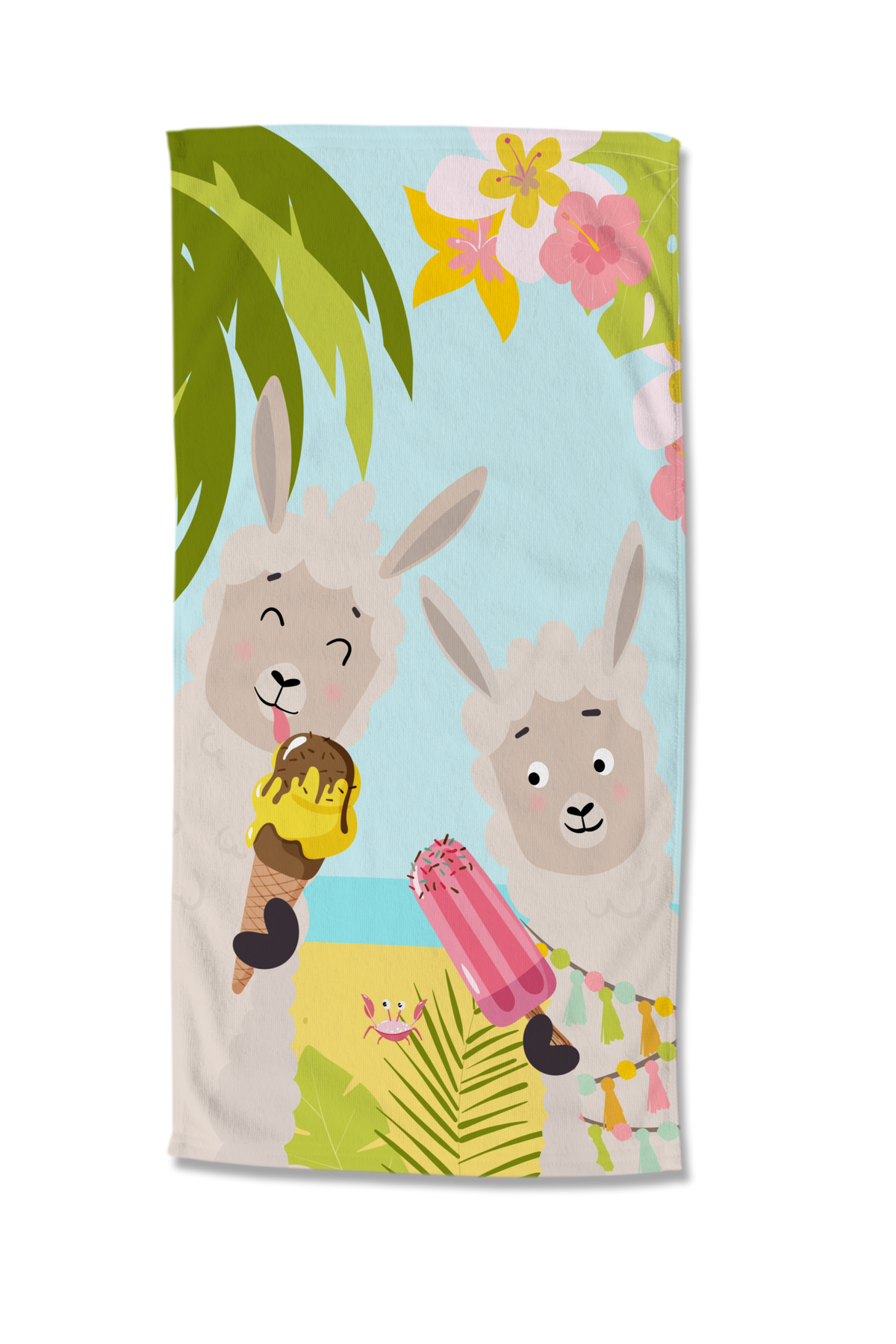 Good Morning strandlaken Happy Lamas - Polyvelours (75x150 cm)